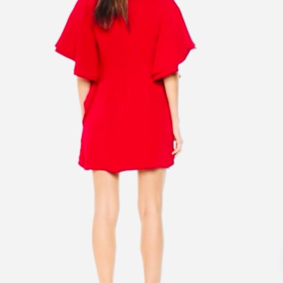 Halston V-Neck Flounce Sleeve Mini Dress (Red) size:12 - Picture 5 of 6